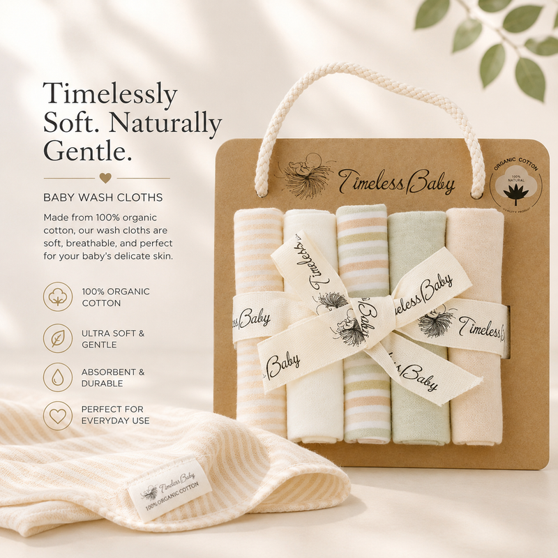 Timeless Organics Skin Care Baby Washcloths Antique White