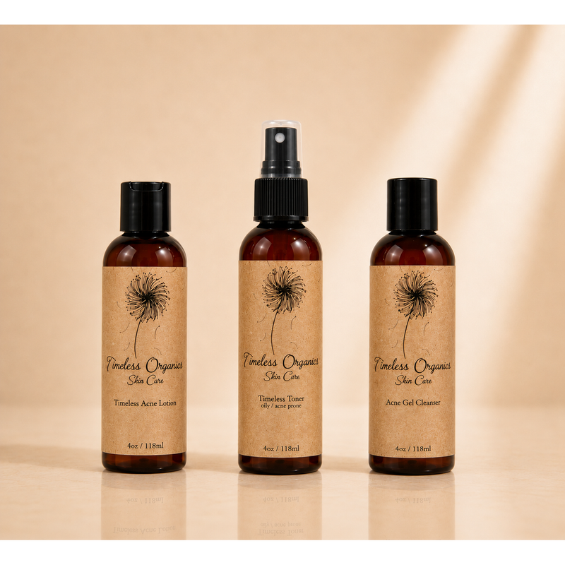 Timeless Organics Skin Care 3-Step Acne System Kit Wheat Gel