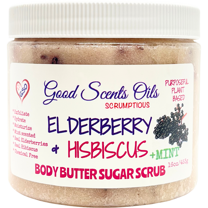 Good Scents Oils - Elderberry & Hibiscus + Mint Plant Based Body Scrub 16 Oz