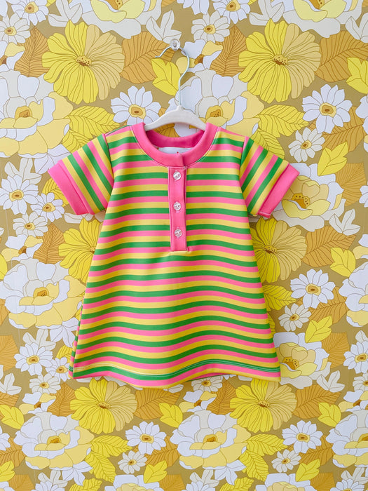 Girls Shift Dress - Green/Pink/Yellow Stripe