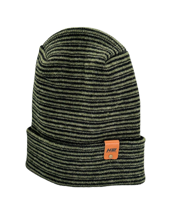 HW6101 HW Modern Theta Stitch Contrast Cuffed Beanie (Patent Pending Design) Green/Black, Made in USA