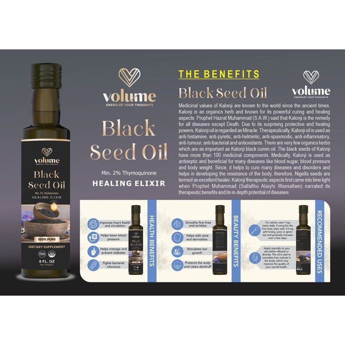 Volume - High Tq 100% Pure Black Seed Oil (8Oz, Glass Bottle)