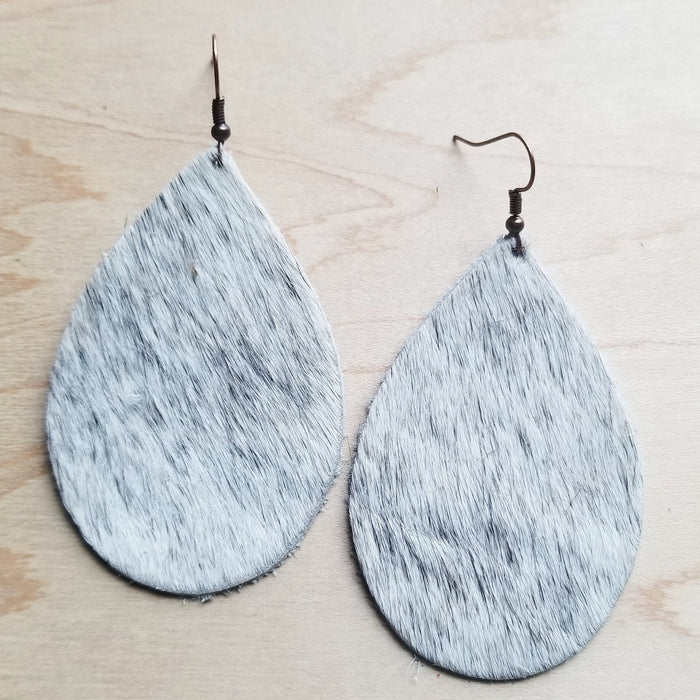 Leather Teardrop Earrings in White and Gray Hair-on-Hide 221y by The Jewelry Junkie