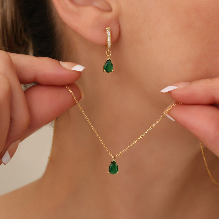 Emerald Necklace Earrings Jewelry Set