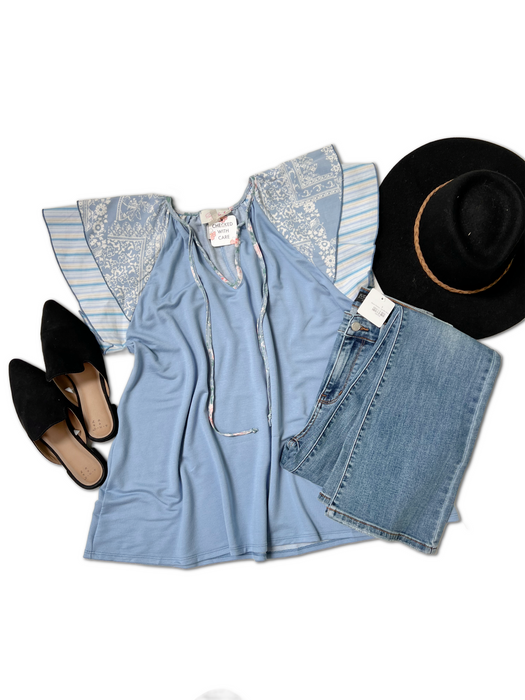 Powder Blue Flutter Sleeve Top