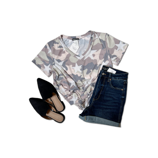 Undercover Star Short Sleeve Top in Camo Print