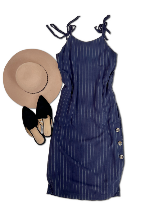 Pinstriped Navy Dress