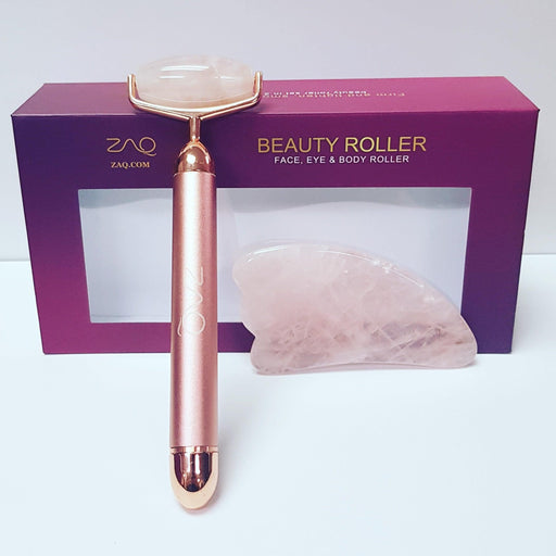 ZAQ Skin & Body - ZAQ Skin & Body -  Roll-On Rose Quartz W-Sonic Vibrating Face Roller + Gus Sha Set