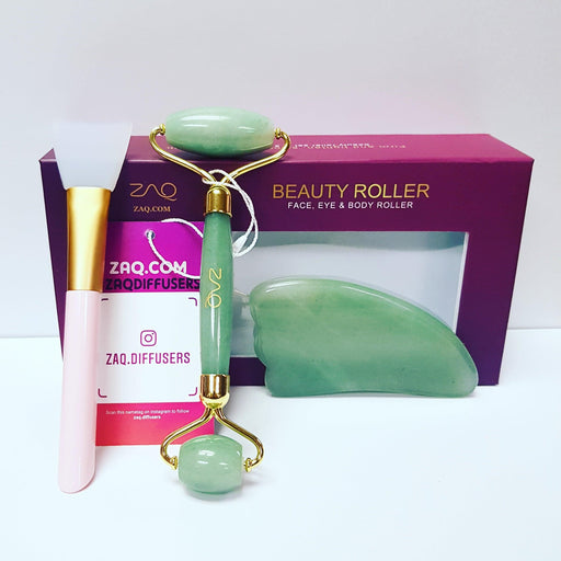 ZAQ Skin & Body - Jade Facial Roller, Gua Sha Board + Brush