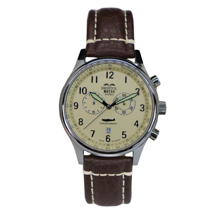 Our Spitfire R6753 Tribute - Stainless Steel, Polished Finish, Beige Dial, Brown Leather Band