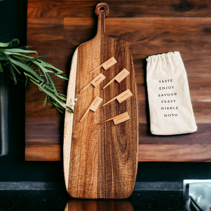 Acacia Wood Serving Board + Bamboo Markers | 23x8"