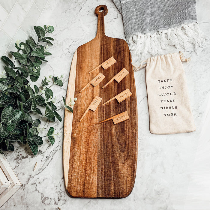 Acacia Wood Serving Board + Bamboo Markers | 23x8"