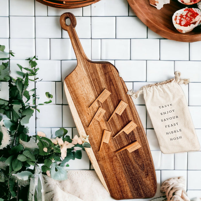 Acacia Wood Serving Board + Bamboo Markers | 23x8"