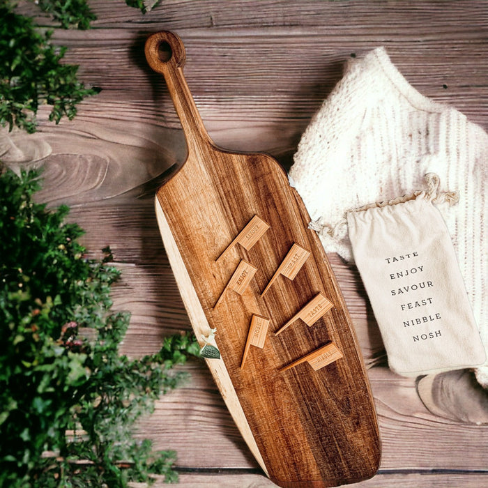 Acacia Wood Serving Board + Bamboo Markers | 23x8"