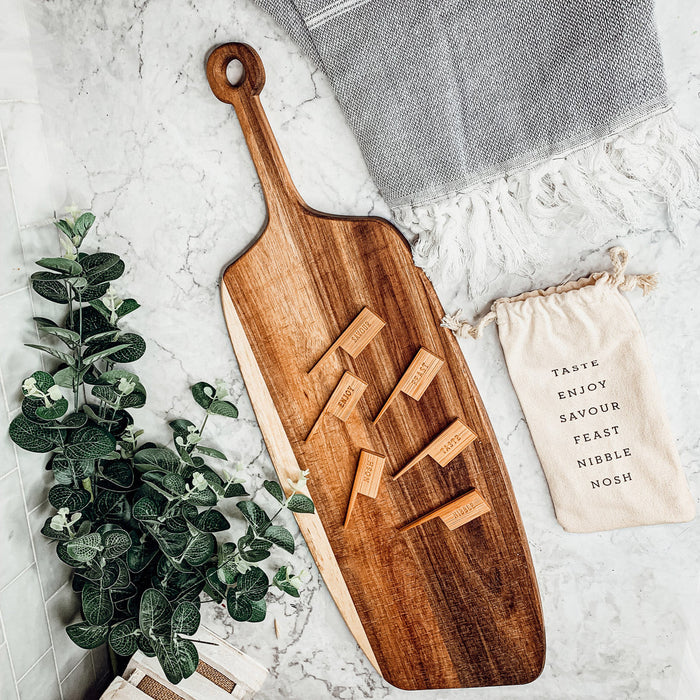 Acacia Wood Serving Board + Bamboo Markers | 23x8"