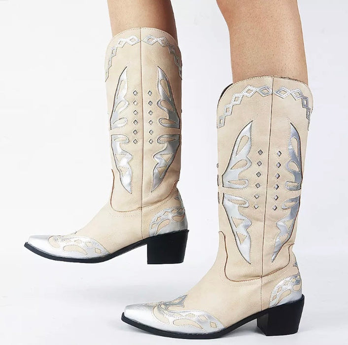 Women's Embossed Midcalf Butterfly Western Cowboy Boots