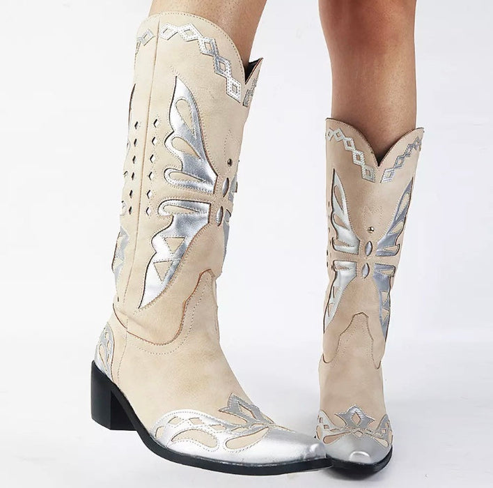 Women's Embossed Midcalf Butterfly Western Cowboy Boots