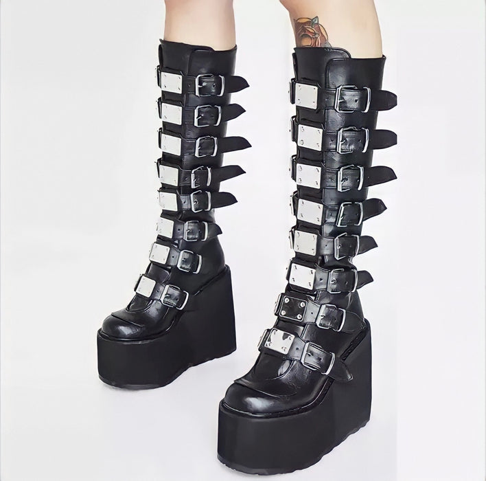 Gothic Boots for Women Platform High Heel Midcalf Shoes