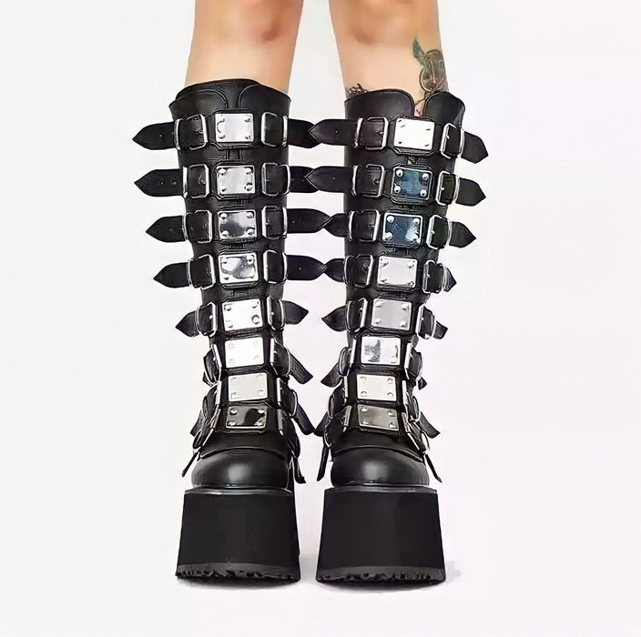 Gothic Boots for Women Platform High Heel Midcalf Shoes