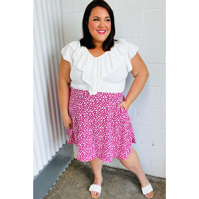 Fuchsia Leopard Two Fer Ruffle V Neck Woven Dress