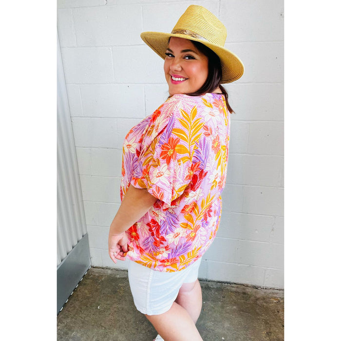 Lilac Tropical Floral Print Woven Top