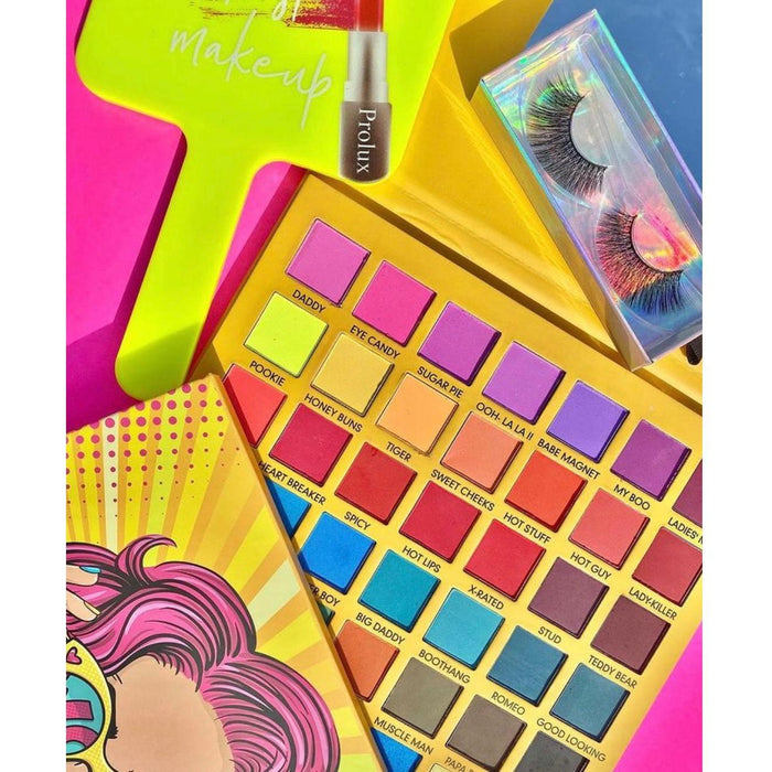 Prolux Cosmetics - Wow Bundle |  Eyeshadow Palette & Neon Pink Brush Set Includes