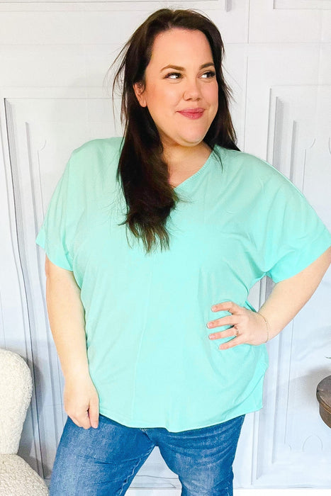 Weekend Reade Mint Drop Shoulder V Neck Woven Top