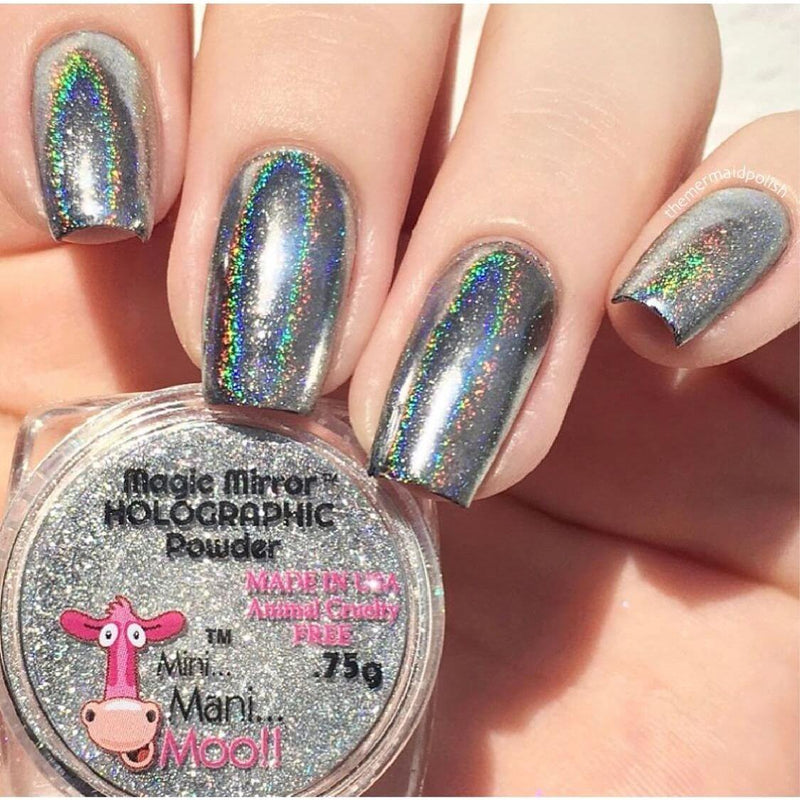 minimanimoo Magic Mirror Silver Holographic Powder Nail Polish