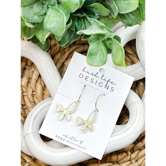 Clay Earrings | White Speckled Butterfly Earrings