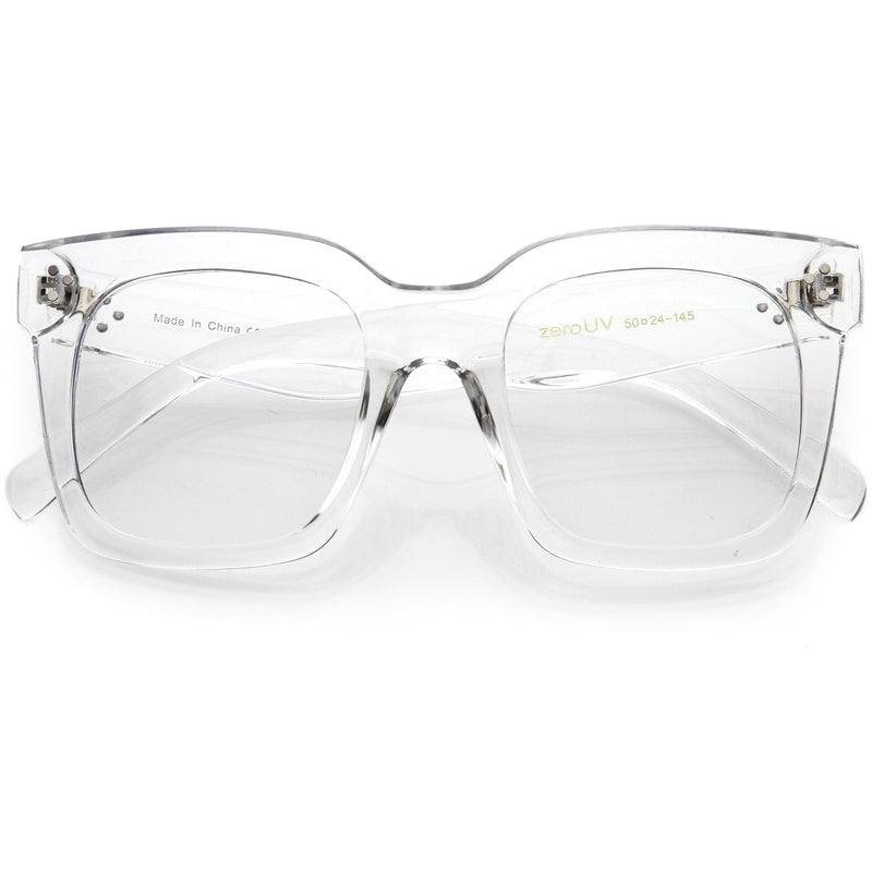 zeroUV Bold Oversize Square Horn Rimmed Flat Lens Clear Glasses D093 Sunglasses