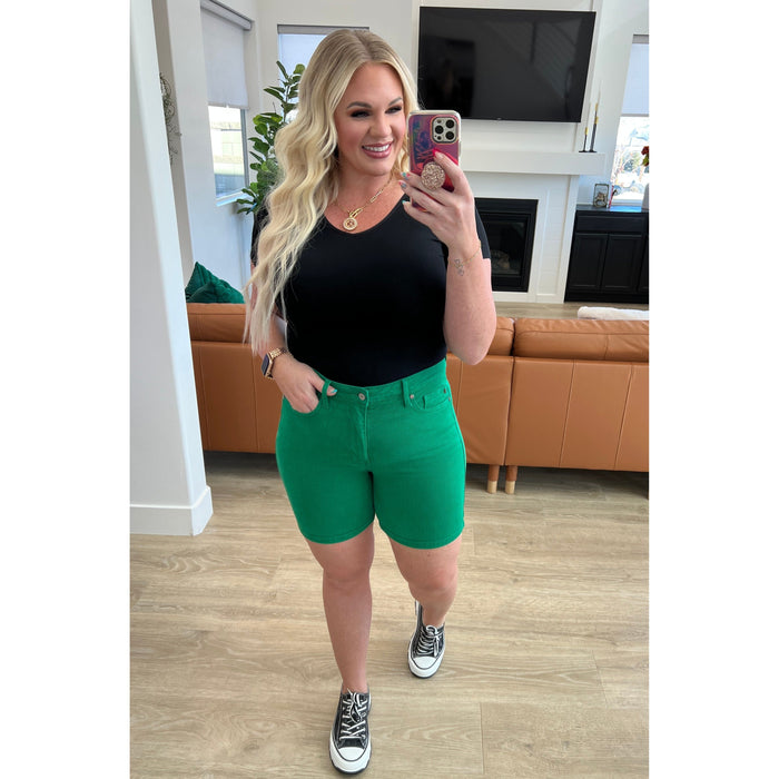 Jenna High Rise Control Top Cuffed Shorts in Green