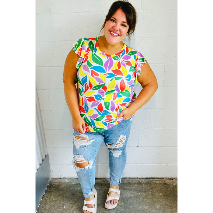 Feeling Playful Lavender & Yellow Floral Print Flutter Sleeve Top