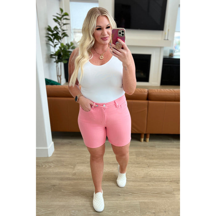 Jenna High Rise Control Top Cuffed Shorts in Pink