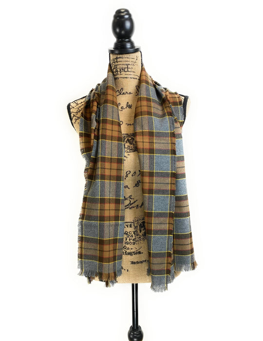 Ascot Scarf - Outlander Clan Fraser Inspired Gray, Brown, Yellow, and Red Cotton Flannel