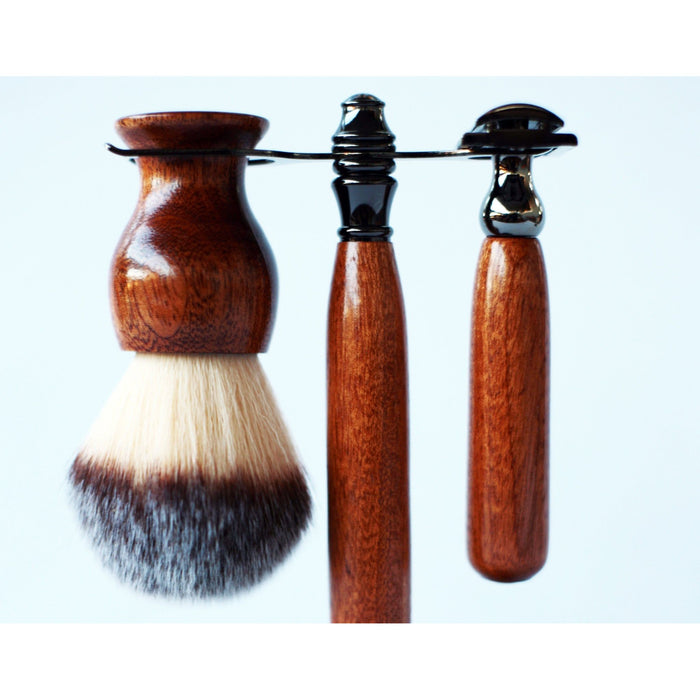 Creationsbywill - Mahogany Shave Set With Gunmetal Safety Razor, 26Mm Lather Brush And A Matching Shave Stand.