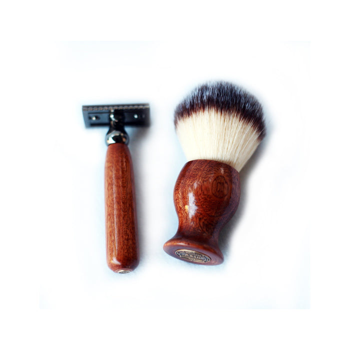 Creationsbywill - Mahogany Shave Set With Gunmetal Safety Razor, 26Mm Lather Brush And A Matching Shave Stand.