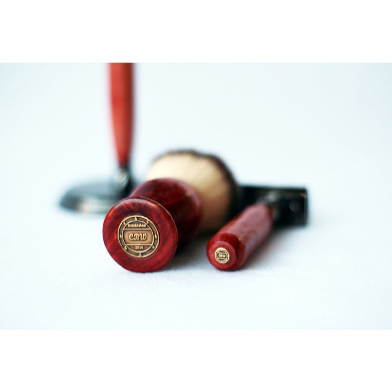 CreationsByWill Aromatic Red Cedar Wood Hand Crafted Shave Set, safety razor, 26mm lather brush and a matching shave stand. Shave Set