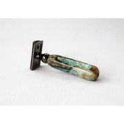CreationsByWill Buckeye Burl Wood Hand Crafted Shave Set with 'Travel to Jupiter'( pearl)Resin safety razor, 26mm lather brush and a matching shave stand. Shave Set