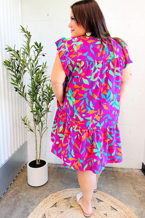 You Got This Abstract Floral Print Tiered Ruffle Sleeve Dress