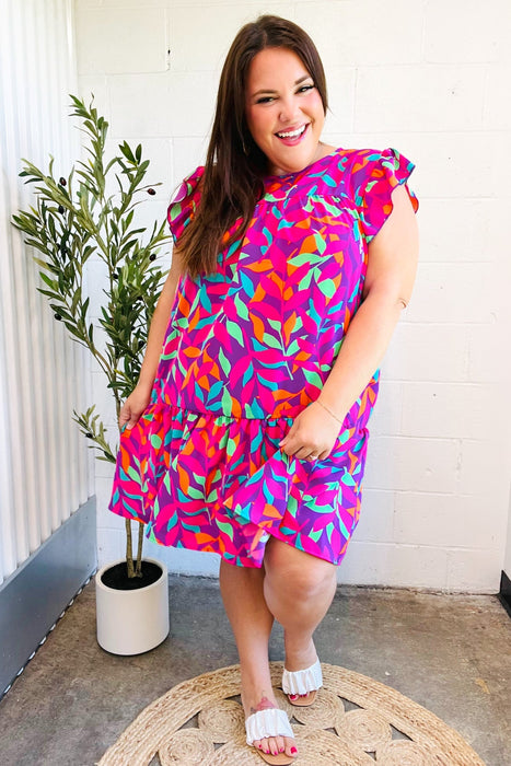 You Got This Abstract Floral Print Tiered Ruffle Sleeve Dress