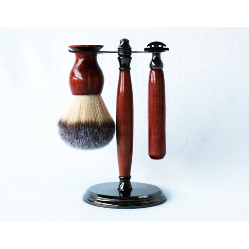 CreationsByWill Aromatic Red Cedar Wood Hand Crafted Shave Set, safety razor, 26mm lather brush and a matching shave stand. Shave Set