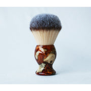 CreationsByWill Buckeye Burl Shave Set with Gold and red swirl  Resin safety razor, 26mm lather brush and a matching shave stand. Shave Set