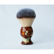 CreationsByWill Buckeye Burl Shave Set with Gold and red swirl  Resin safety razor, 26mm lather brush and a matching shave stand. Shave Set