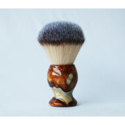 CreationsByWill Buckeye Burl Shave Set with Gold and red swirl  Resin safety razor, 26mm lather brush and a matching shave stand. Shave Set