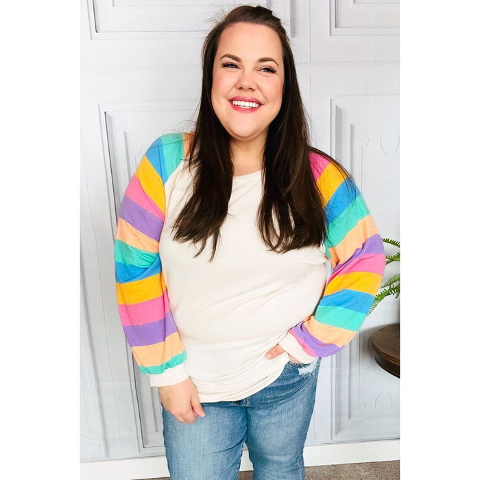 Rainbow Bubble Sleeve Terry Raglan Top