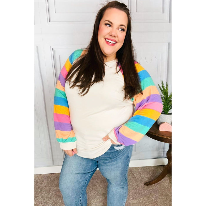 Rainbow Bubble Sleeve Terry Raglan Top