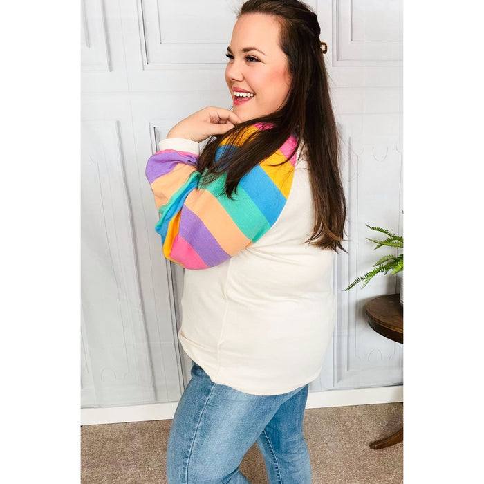 Rainbow Bubble Sleeve Terry Raglan Top