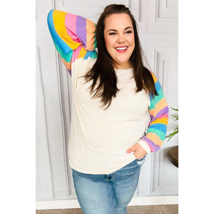 Rainbow Bubble Sleeve Terry Raglan Top