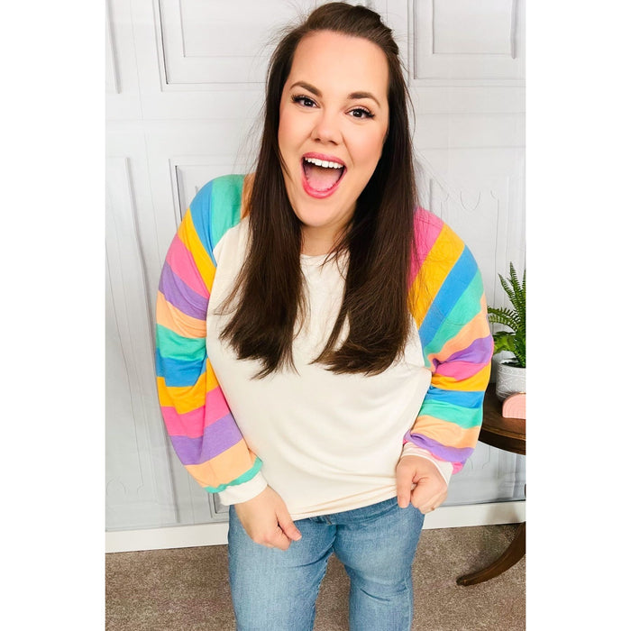 Rainbow Bubble Sleeve Terry Raglan Top