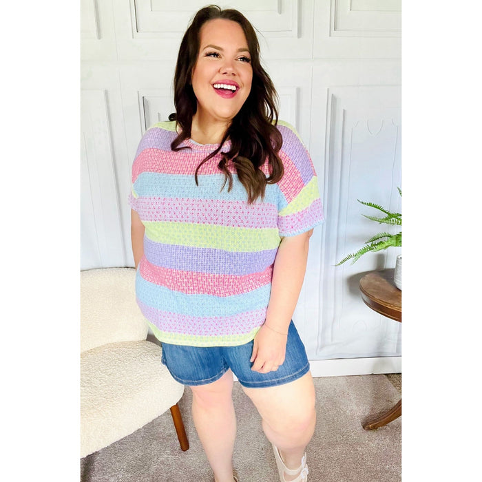 Stand Out Lavender & Pink Striped Textured Waffle Knit Top